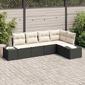 vidaXL Tuinbankenset 5 st Zwart en Crème poly rattan, Verzenden, Nieuw, 5 zitplaatsen