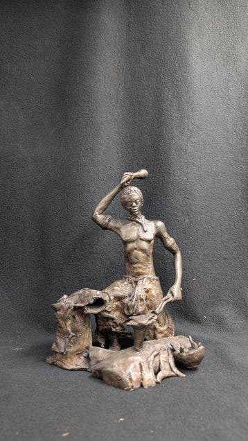 sculptuur, Afrikaanse jager / ambachtsman - 30 cm - Brons