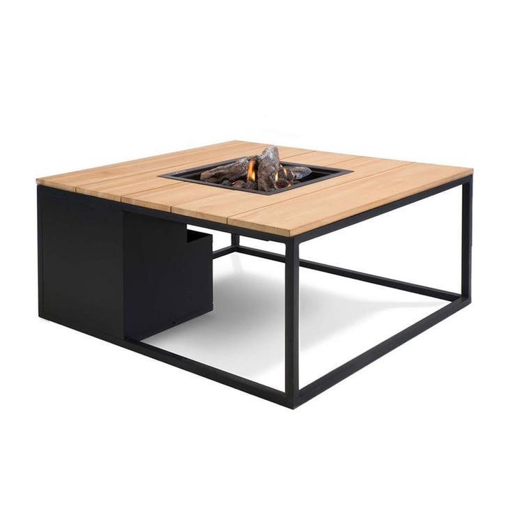 Cosi Fires Cosiloft lounge vuurtafel 100 cm zwart - teak top, Tuin en Terras, Terrasverwarmers, Verzenden