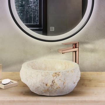 Waskom BWS Stone Rond 30-35x30-35x15 cm Natuurmarmer Creme, Ophalen of Verzenden, Nieuw, Overige typen
