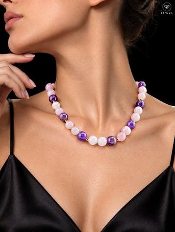 Paarsroze edelsteen ketting - 925 Sterlingzilver - Amethist