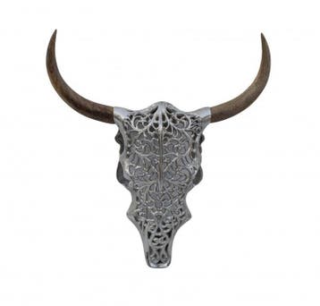 Extravagante wanddecoratie EXOTIC BULL 57cm zilveren, Ophalen of Verzenden, Nieuw