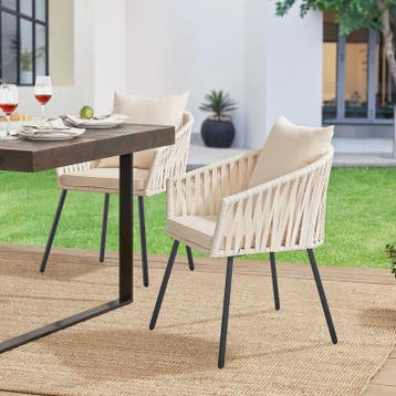 2 Tuinstoelen met touwgaas - Lichtgrijs - Beige, Tuin en Terras, Tuinstoelen, Verzenden, Nieuw