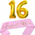 Sweet 16 set met sjerp en folie ballonnen, Hobby en Vrije tijd, Feestartikelen, Verzenden, Nieuw, Versiering, Verjaardag