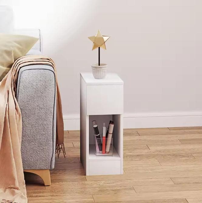 Nieuw: Witte Bijzettafel / Nachtkastje met Lade en Open Vak, Huis en Inrichting, Tafels | Bijzettafels, Nieuw, Verzenden