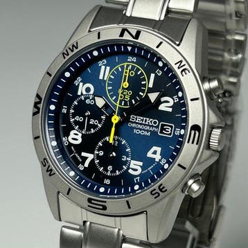 Seiko - Chronograph - Quartz - Compass Bezel - Navy Blue