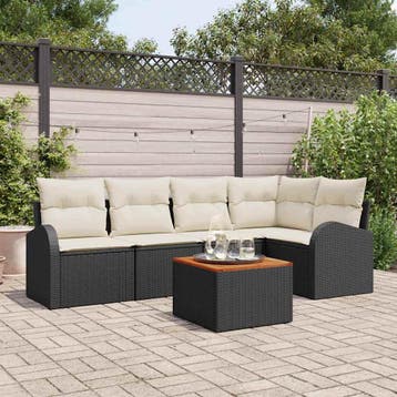 vidaXL Tuinbankenset 6 st Zwart poly rattan, Verzenden, Nieuw, Rotan, 6 zitplaatsen