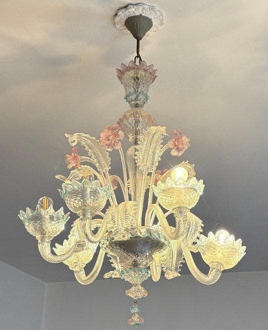 Kroonluchter - Glas - Hanglamp van Murano-glas met zes armen, Antiek en Kunst, Curiosa en Brocante