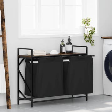vidaXL Wasmand 2 vakken met plank gerookt eikenkleurig, Verzenden, Nieuw