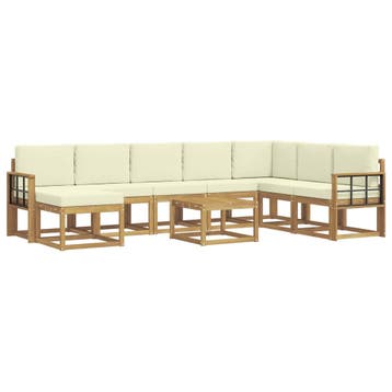 vidaXL Buiten bankenset met kussen 9 pcs Wit en crèmekleurig, Verzenden, Nieuw