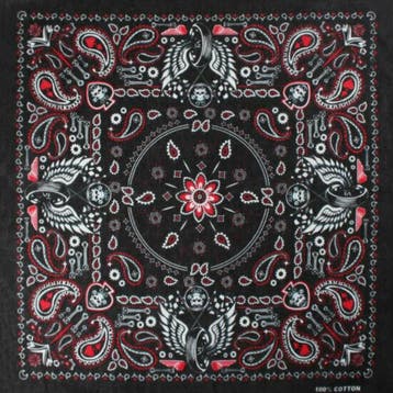 Haarband Bandana Zakdoek 55cm – Biker Print – Zwart Wit Rood, Nieuw