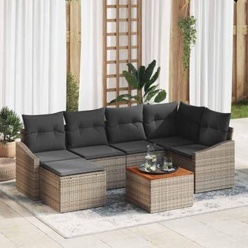 vidaXL Tuinbankenset 7 st Grijs poly rattan, Verzenden, Nieuw, Rotan, 7 zitplaatsen