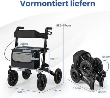 2dekans | Coast Opvouwbare Rollator Zwart – 2-in-1, Diversen, Ophalen of Verzenden, Zo goed als nieuw