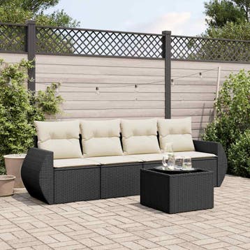 vidaXL 5-delige Loungeset met kussens poly rattan zwart, Tuin en Terras, Verzenden, Nieuw, Loungeset