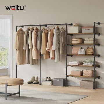 Industriële Wandkapstok met Open Kledingrek en MDF Planken, Huis en Inrichting, Verzenden, Nieuw