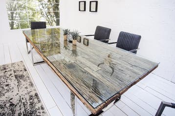 Massieve eettafel BARRACUDA 200cm antiek teakhout met stalen, Ophalen of Verzenden, Nieuw