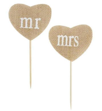 2-delige bruidstaart jute topper Mr & Mrs, Verzenden, Nieuw, Taarten, Versiering