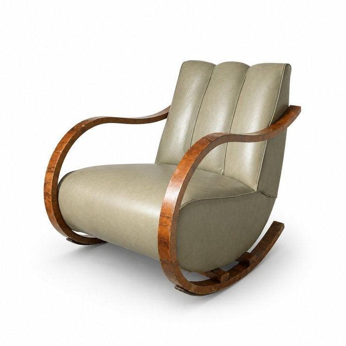 Schommelstoel - Leder, Hout, Antiek en Kunst, Antiek | Meubels | Stoelen en Banken