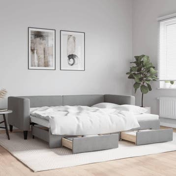 vidaXL Slaapbank met onderschuifbed en lades 90x200 cm stof, Huis en Inrichting, Slaapkamer | Bedden, 90 cm, Eenpersoons, Verzenden