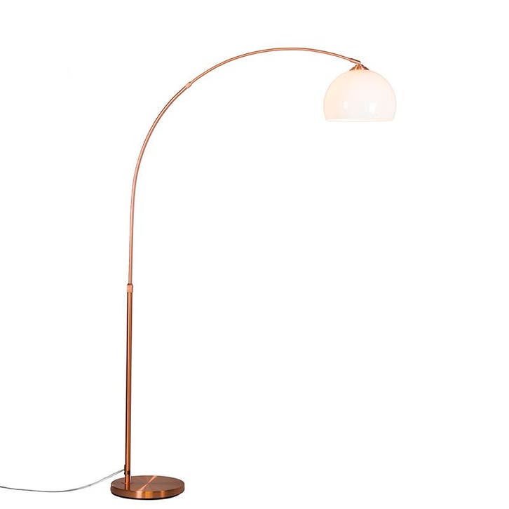 Moderne booglamp koper met witte kap - Arc Basic, Huis en Inrichting, Lampen | Vloerlampen, Nieuw, Verzenden