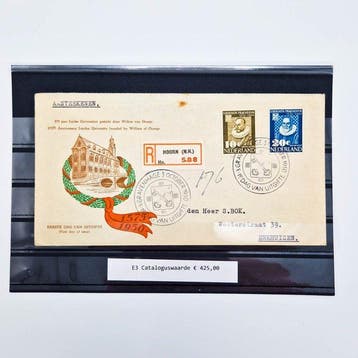 Nederland 1950 - FDC Leidse Universiteit - NVPH E4, Gestempeld