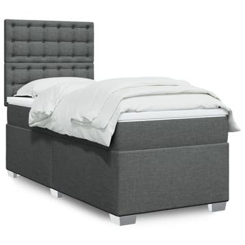 vidaXL Boxspring met matras stof donkergrijs 90x200 cm, 90 cm, Eenpersoons, Verzenden, Nieuw