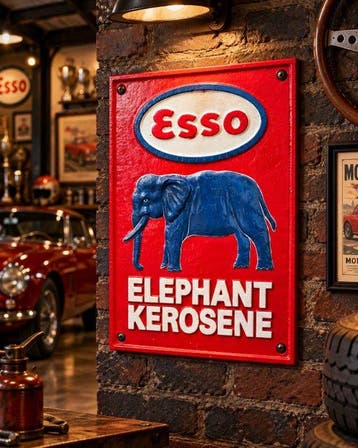 Esso - Elephant Kerosene - Cast Iron - Reclamebord -