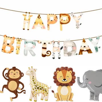 Jungle Animals 4-delige folie ballonnen set, Verzenden, Nieuw, Versiering, Verjaardag