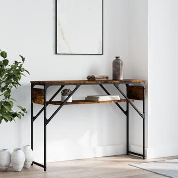 vidaXL Wandtafel met schap 105x30x75 cm bewerkt hout gerookt, Verzenden, Nieuw