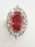 Cocktailring - 14 karaat Witgoud - 9.96ct. tw. Roze Diamant