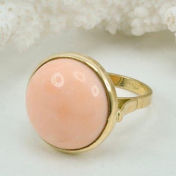 Koraal - 18 karaat - Geel goud - Ring - CORALLO ROSA BOKÈ, Antiek en Kunst
