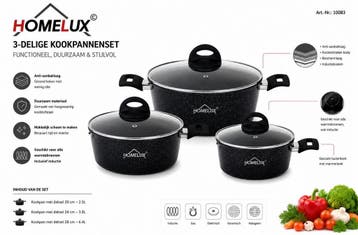 HOMELUX 3-delige kookpannenset –PFAS vrij inductie, Braadpan, Nieuw, Ophalen of Verzenden, PFAS-vrij