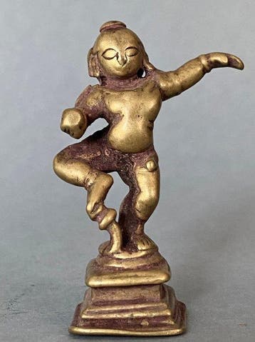 Oud Indiaas brons, dansende Krishna Balakrishna, XVIIIe