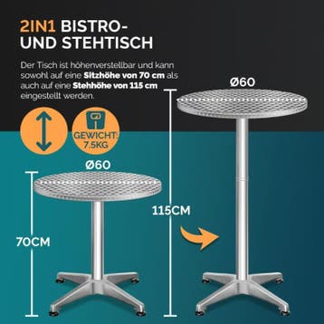 Statafel set van 2 Zilver aluminium Ø60cm inklapbaar, in..., Verzenden, Nieuw