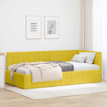 vidaXL Hoekbedframe Geel 90 x 200 cm Fluweel, Verzenden, Nieuw, Eenpersoons, Stof