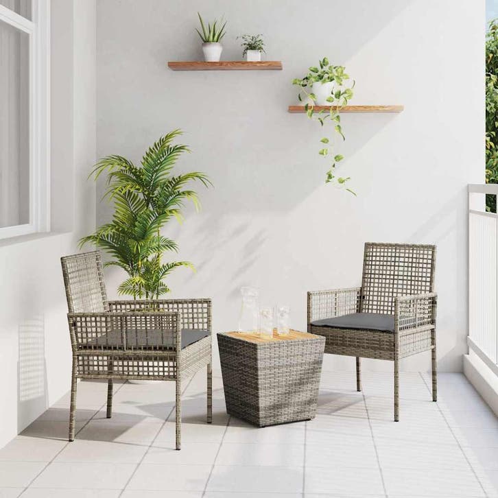 vidaXL Tuin Bistro Set 3 pcs Grijs poly rattan, Tuin en Terras, Tuinsets en Loungesets, Nieuw, Rotan, Verzenden