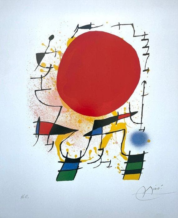 Joan Miró (after) - Le Soleil Rouge - Offset Lithography -, Antiek en Kunst, Kunst | Tekeningen en Foto's