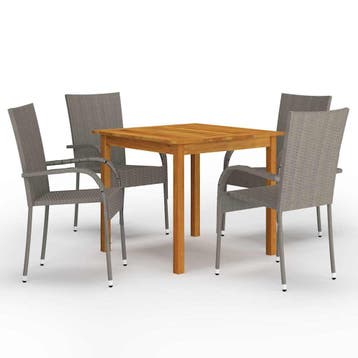 vidaXL 5-delige Tuinset grijs, Tuin en Terras, 4 zitplaatsen, Nieuw, Tuinset, Verzenden
