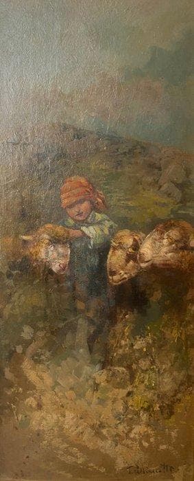 Tito Pellicciotti (1871-1950) - Contadinello con Pecore
