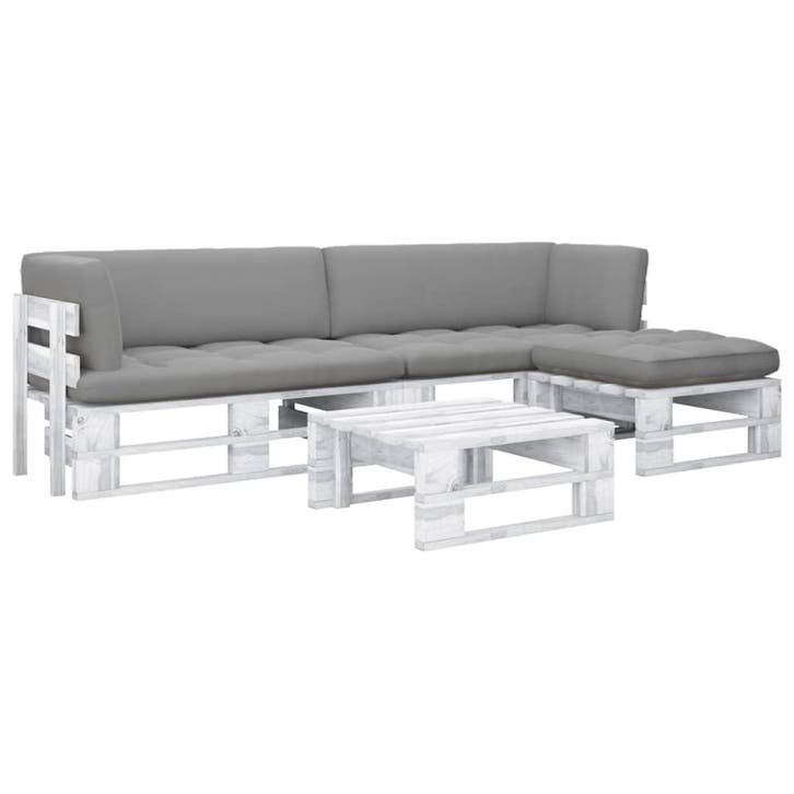 vidaXL 4-delige Loungeset pallet met kussens wit, Tuin en Terras, Tuinsets en Loungesets, Loungeset, Nieuw, Verzenden