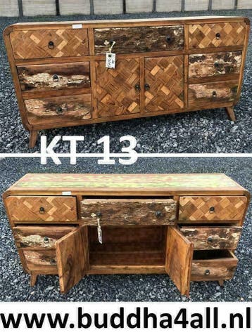 NU KORTING op gerecycled hout meubels! Tv-meubel, dressoir, Ophalen of Verzenden, Nieuw, Ibiza, boho, vintage, Bali, gerecycled, kleurrijk