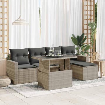 vidaXL 6-delige Loungeset met kussens poly rattan lichtgrijs, Verzenden, Nieuw, Loungeset
