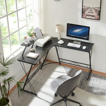 Bureau Yremso L-vormig 122x122x98 cm zwart [en.casa], Huis en Inrichting, Bureaus, Verzenden, Nieuw
