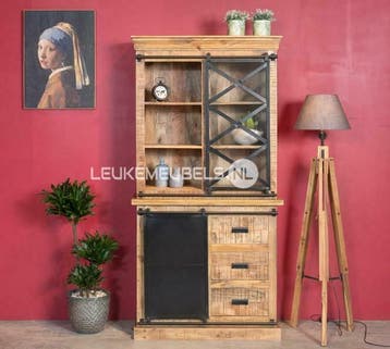 Buffetkast Emma 100 x 200 cm, Mangohout ( OP VOORRAAD ), Huis en Inrichting, Kasten | Vitrinekasten, Glas, Nieuw, Industriëel