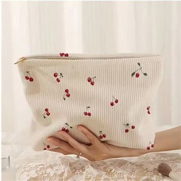 Make-up Tas Kersenprint – Corduroy Toilettas met Rits, Verzenden, Nieuw