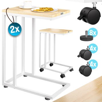 Bijzettafel Set van 2 Wit 50x35x65/70cm met Wieltjes, Verzenden, Nieuw
