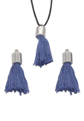 2x Stoffen kwastjes met kapje 30x10mm saffier blauw, Ophalen of Verzenden, Nieuw, Bedel