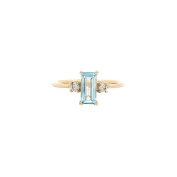 Gouden ring met aquamarijn en diamant 14 karaat* nieuw, Verzenden, Zo goed als nieuw, Goud