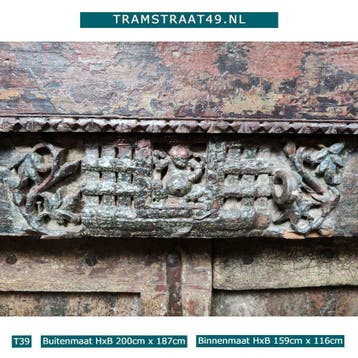 Teak hout deur incl. kozijn, eeuwenoude Indiase deur, poort, Deurkozijn, Nieuw, Ophalen of Verzenden, 150 tot 225 cm
