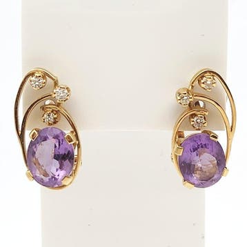 Oorbellen - 18 karaat Geel goud - 4.00ct. tw. Amethist -, Sieraden, Tassen en Uiterlijk, Nieuw